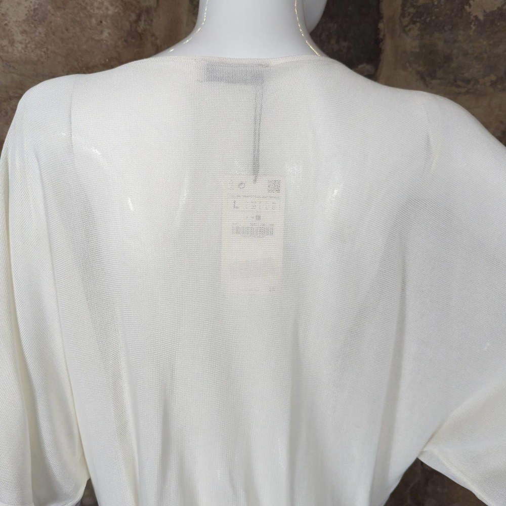 Zara Knit NEW Faux Wrap Cream Blouse Woman's Size Large Short Flutter Sleeve - Picture 5 of 11